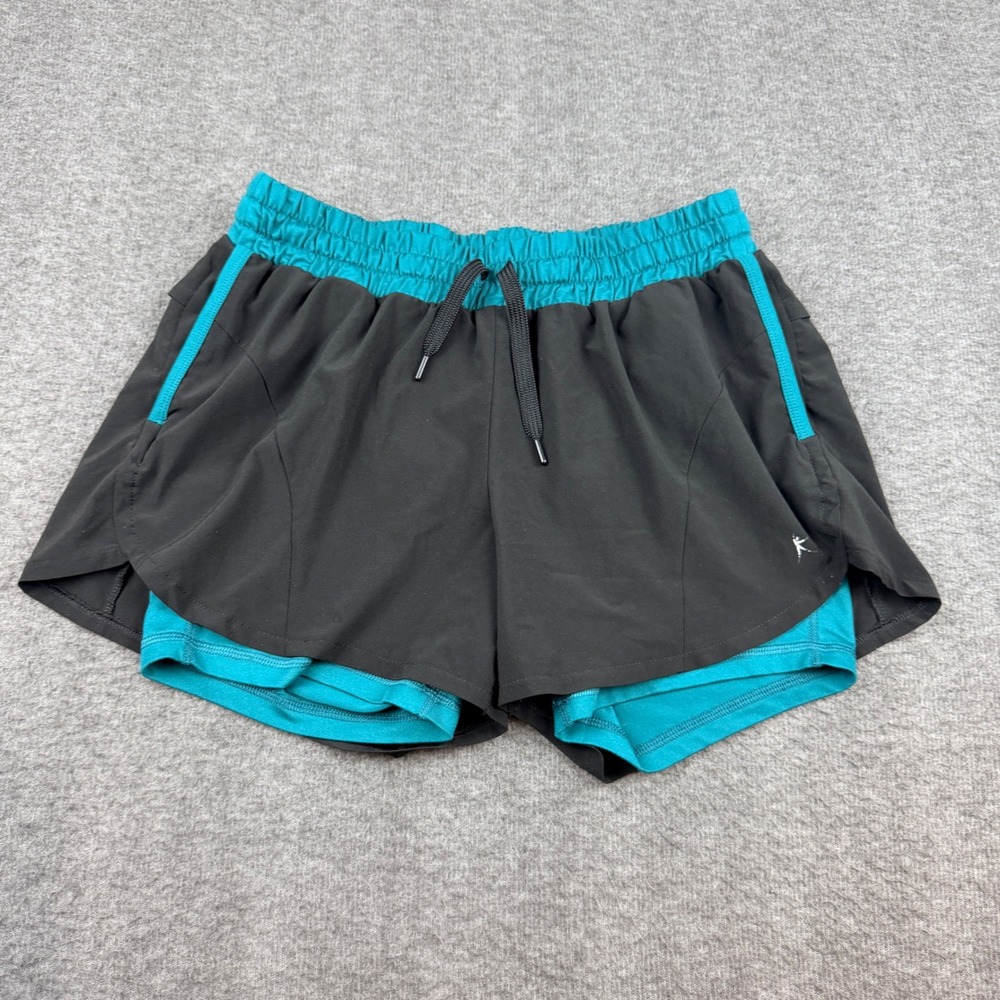 Danskin Now 2-in-1 Athletic Shorts Women's S Black Teal Layered Running Shortsβ